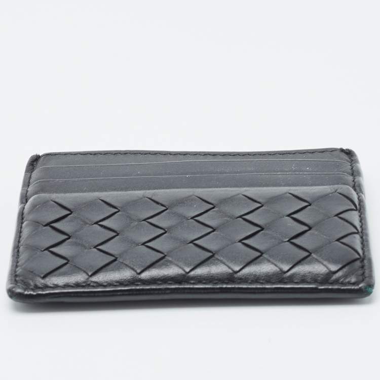Pre Owned Bottega Veneta Black Intrecciato Leather Card Holder