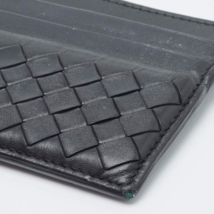 Pre Owned Bottega Veneta Black Intrecciato Leather Card Holder