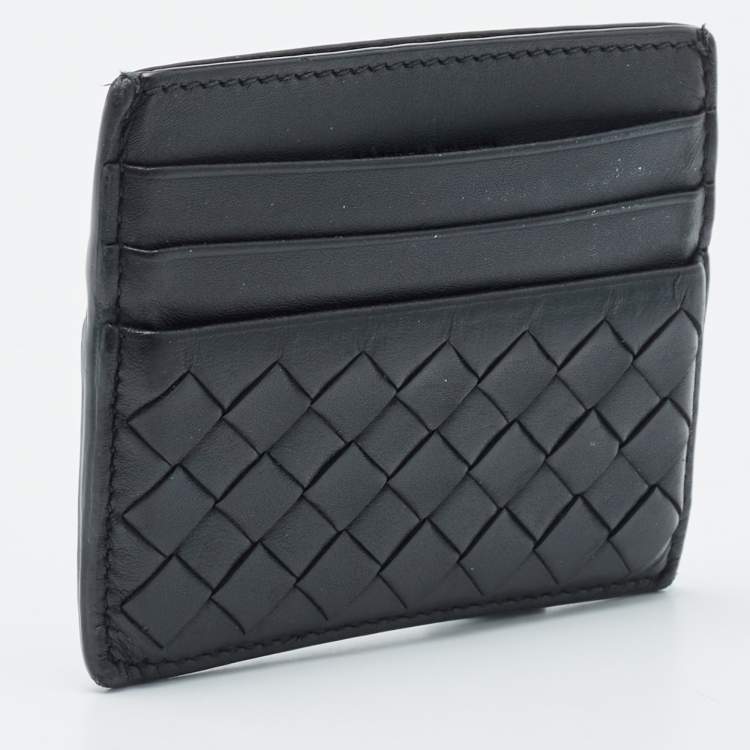 Pre Owned Bottega Veneta Black Intrecciato Leather Card Holder