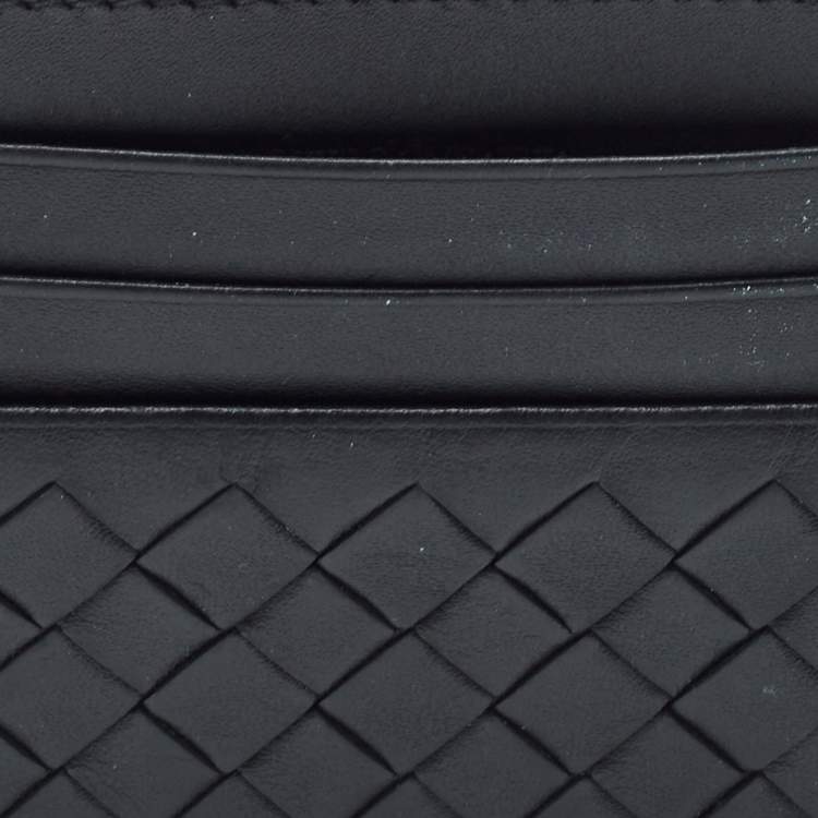 Pre Owned Bottega Veneta Black Intrecciato Leather Card Holder