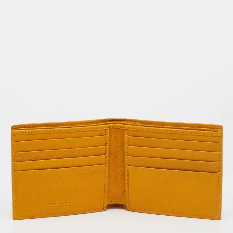 Pre Owned Bottega Veneta Mustard Intrecciato Leather Bifold Wallet