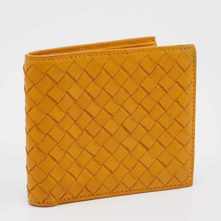 Pre Owned Bottega Veneta Mustard Intrecciato Leather Bifold Wallet