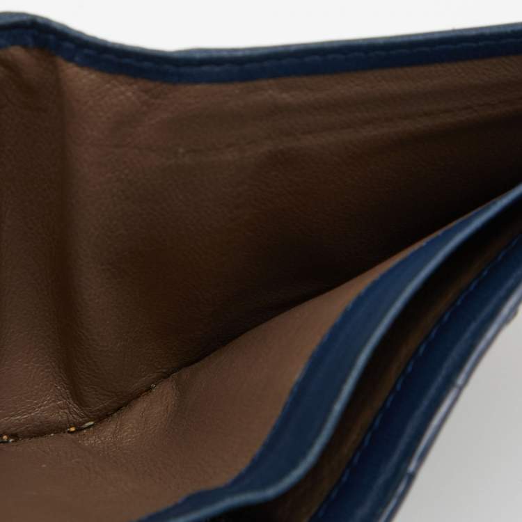 Pre Owned Bottega Veneta Blue Intrecciato Leather and Crocodile Bifold Wallet