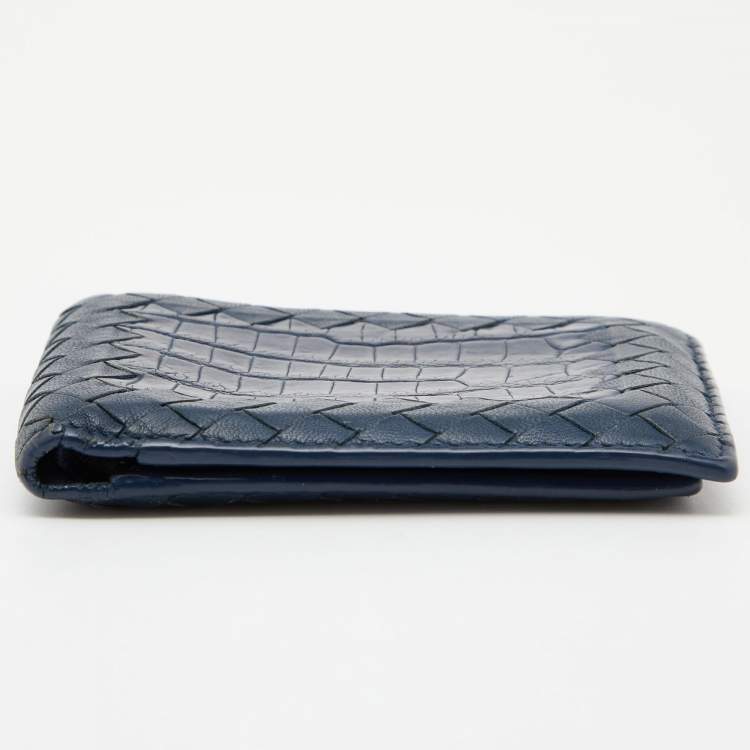 Pre Owned Bottega Veneta Blue Intrecciato Leather and Crocodile Bifold Wallet