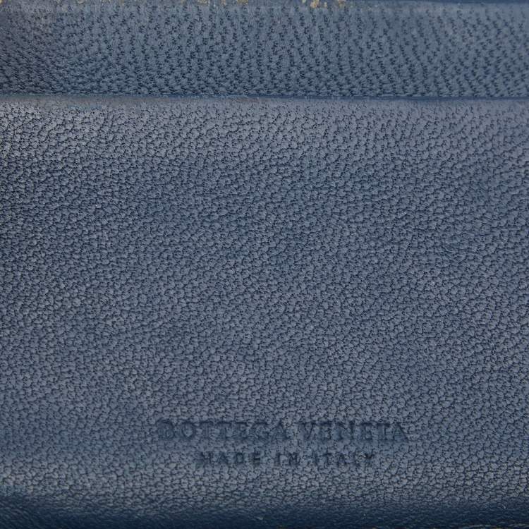 Pre Owned Bottega Veneta Blue Intrecciato Leather and Crocodile Bifold Wallet