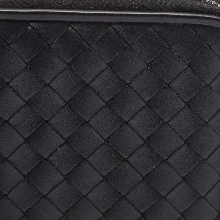 Pre Owned Bottega Veneta Black Intrecciato Leather Zip Around Compact Wallet