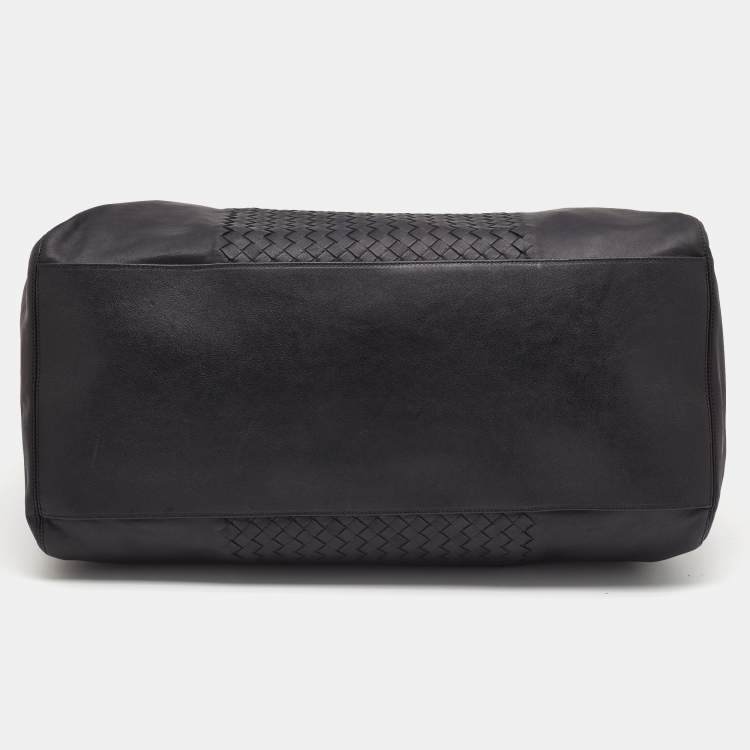 Pre Owned Bottega Veneta Black Intrecciato Leather Weekender Bag