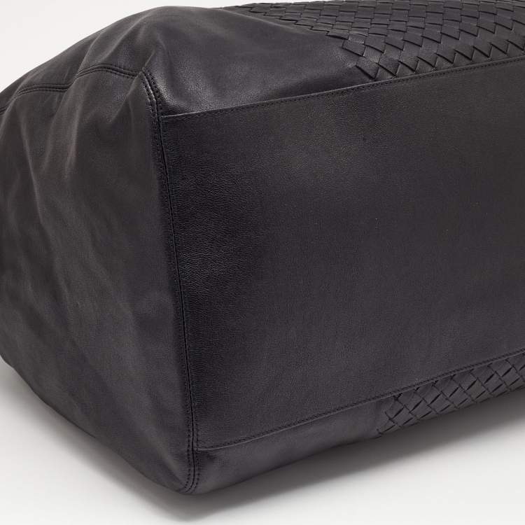 Pre Owned Bottega Veneta Black Intrecciato Leather Weekender Bag