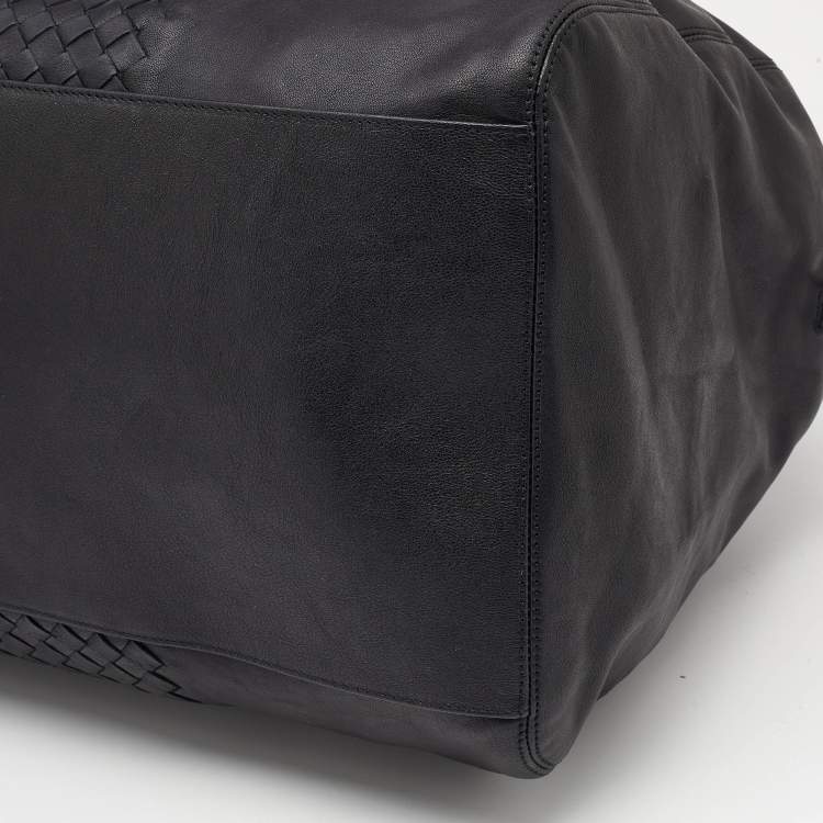 Pre Owned Bottega Veneta Black Intrecciato Leather Weekender Bag
