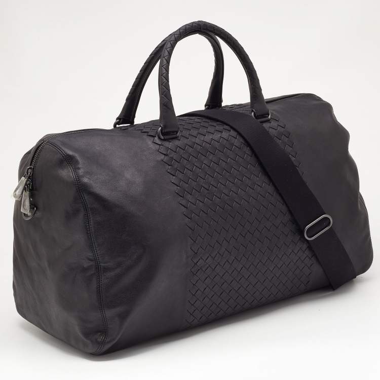 Pre Owned Bottega Veneta Black Intrecciato Leather Weekender Bag