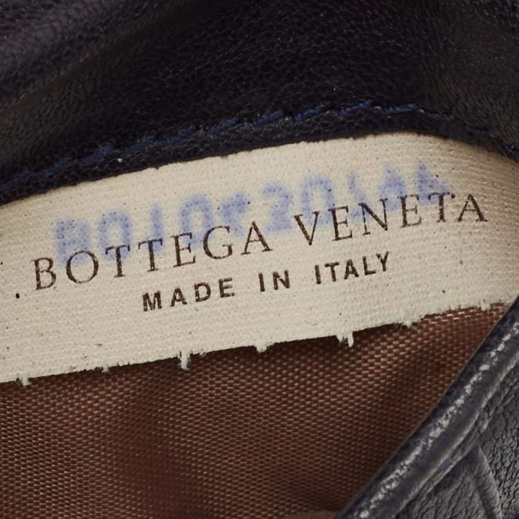 Pre Owned Bottega Veneta Navy Blue Intrecciato Leather Bifold Wallet