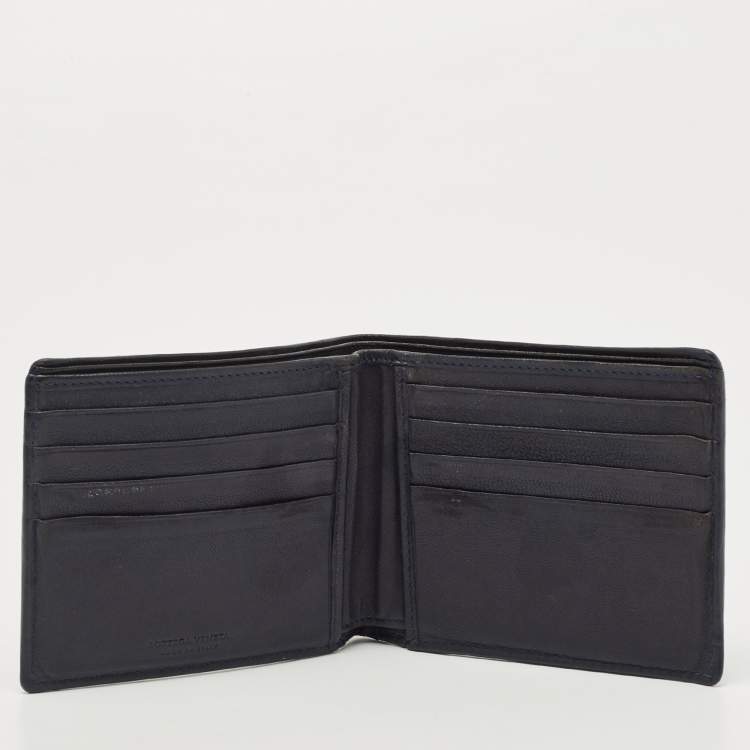Pre Owned Bottega Veneta Navy Blue Intrecciato Leather Bifold Wallet