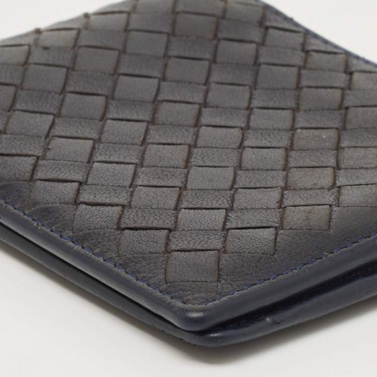 Pre Owned Bottega Veneta Navy Blue Intrecciato Leather Bifold Wallet
