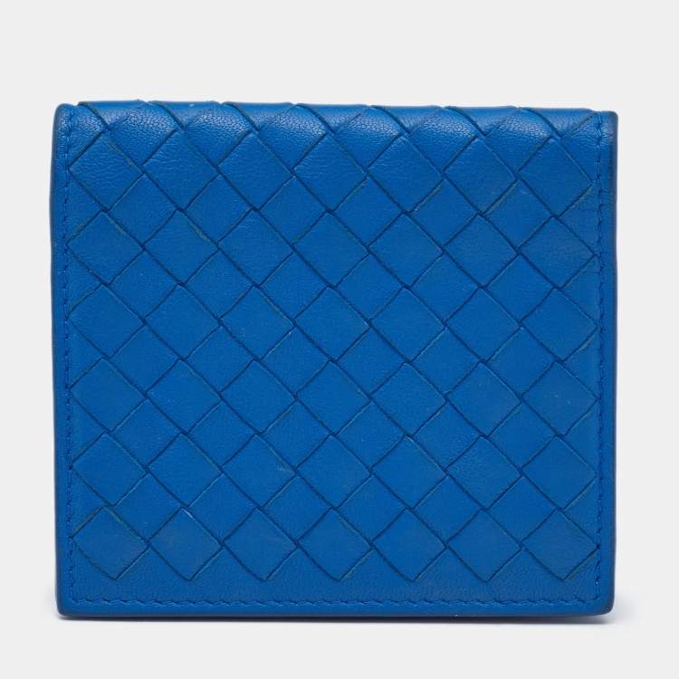 Pre Owned Bottega Veneta Blue Intrecciato Leather Bifold Card Case