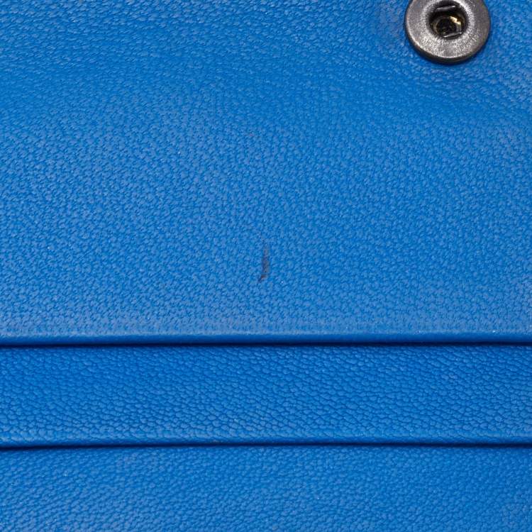 Pre Owned Bottega Veneta Blue Intrecciato Leather Bifold Card Case