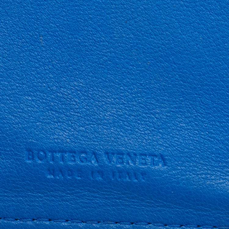 Pre Owned Bottega Veneta Blue Intrecciato Leather Bifold Card Case