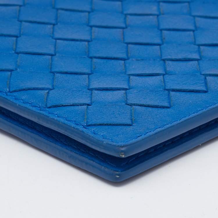 Pre Owned Bottega Veneta Blue Intrecciato Leather Bifold Card Case