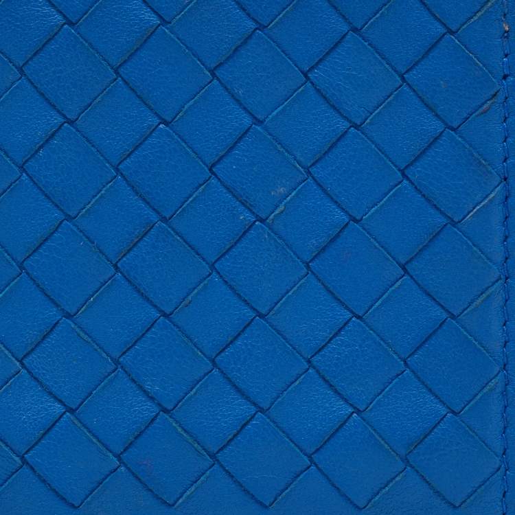 Pre Owned Bottega Veneta Blue Intrecciato Leather Bifold Card Case