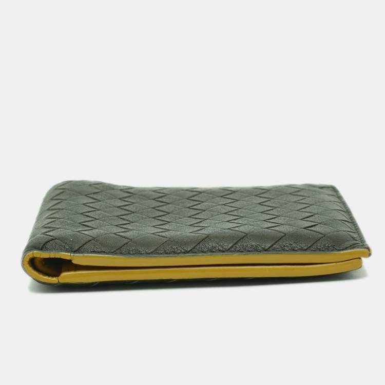 Pre Owned Bottega Veneta Olive Green Intrecciato Leather Bifold Wallet