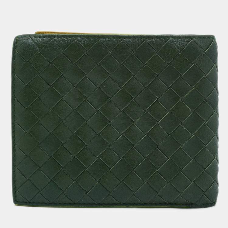 Pre Owned Bottega Veneta Olive Green Intrecciato Leather Bifold Wallet