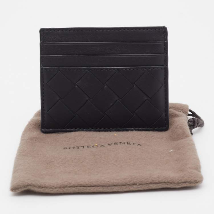 Pre Owned Bottega Veneta Black Intrecciato Leather Card Holder 