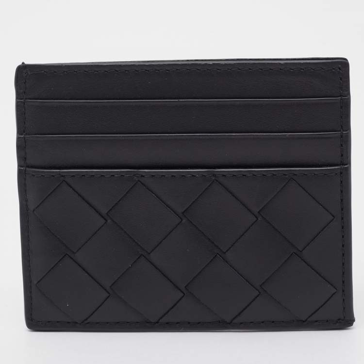 Pre Owned Bottega Veneta Black Intrecciato Leather Card Holder 