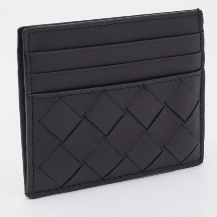 Pre Owned Bottega Veneta Black Intrecciato Leather Card Holder 