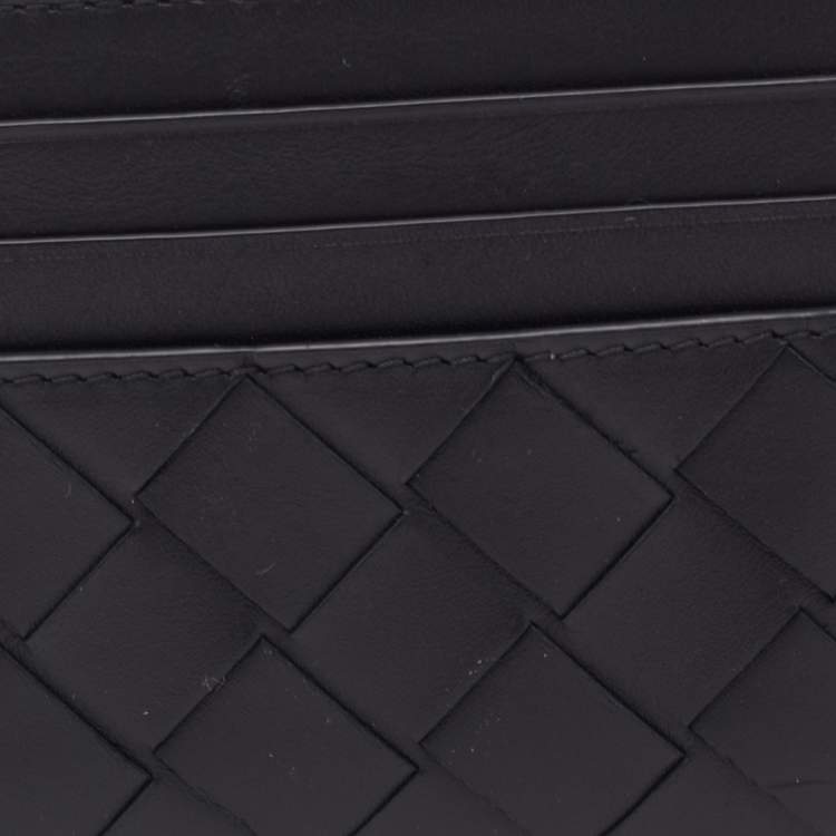 Pre Owned Bottega Veneta Black Intrecciato Leather Card Holder 