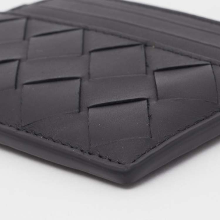 Pre Owned Bottega Veneta Black Intrecciato Leather Card Holder 