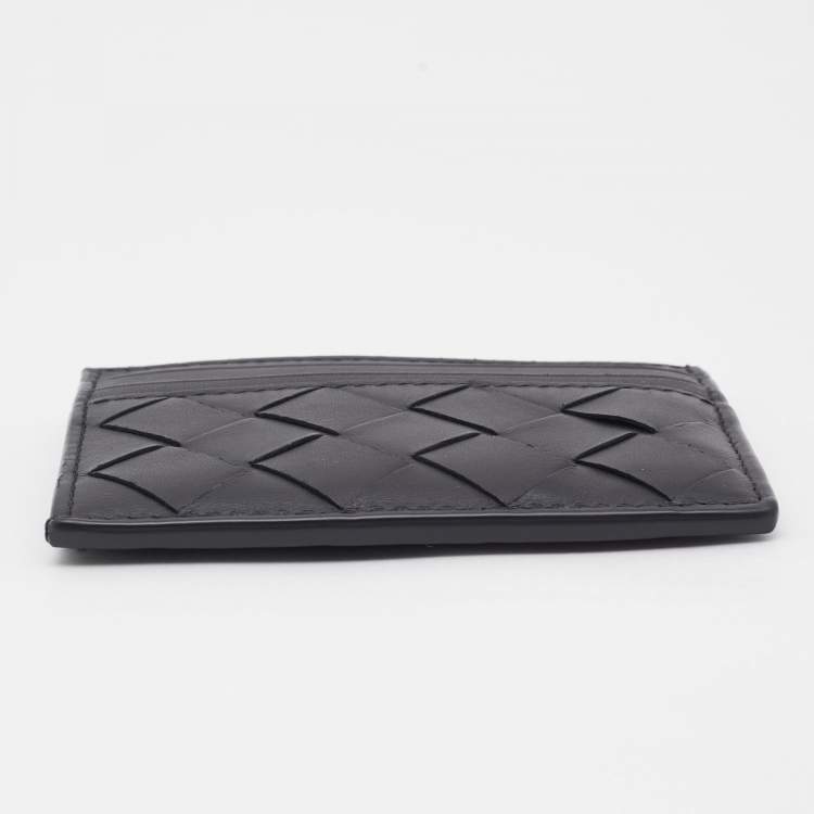 Pre Owned Bottega Veneta Black Intrecciato Leather Card Holder 