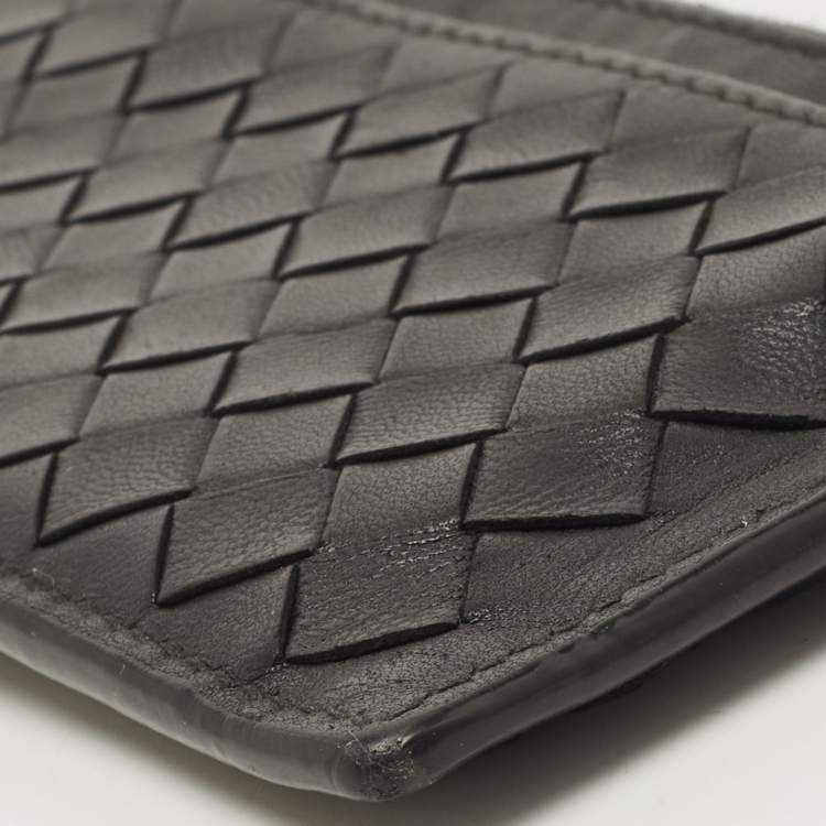 Pre Owned Bottega Veneta Black/White Intrecciato Leather Zip Card Holder