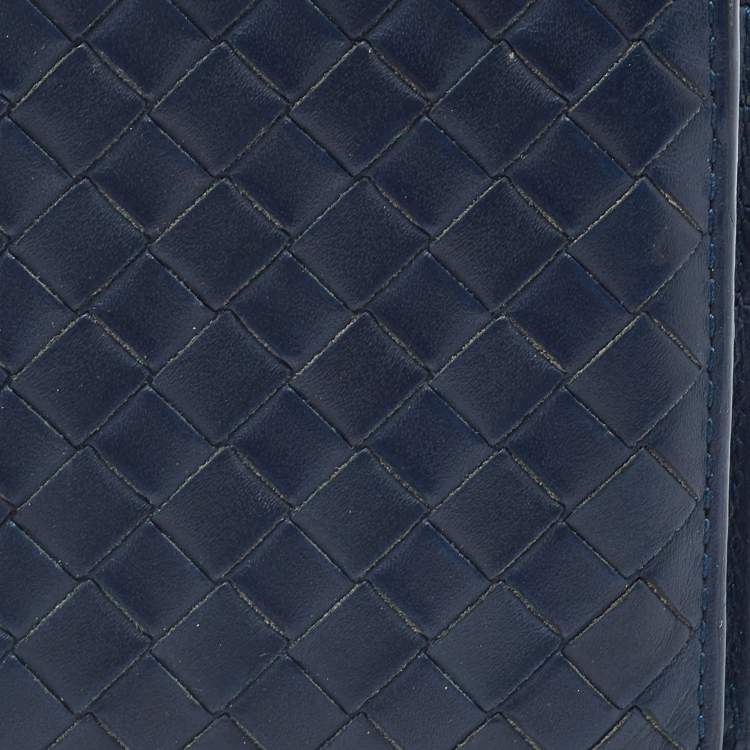 Pre Owned Bottega Veneta Navy Blue Intrecciato Leather Bifold Wallet