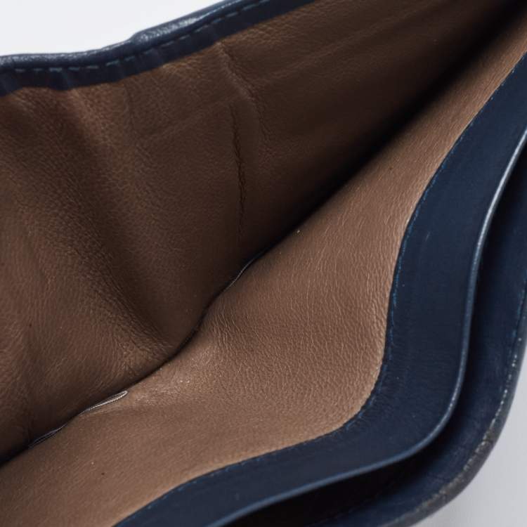 Pre Owned Bottega Veneta Navy Blue Intrecciato Leather Bifold Wallet