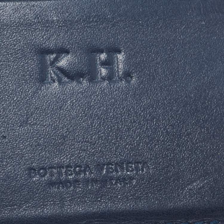 Pre Owned Bottega Veneta Navy Blue Intrecciato Leather Bifold Wallet