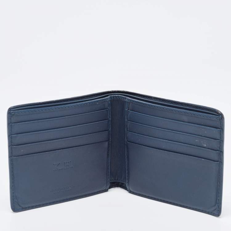Pre Owned Bottega Veneta Navy Blue Intrecciato Leather Bifold Wallet