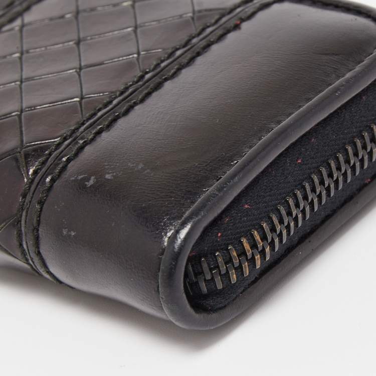 Pre Owned Bottega Veneta Black Intrecciato Leather Zip Coin Purse