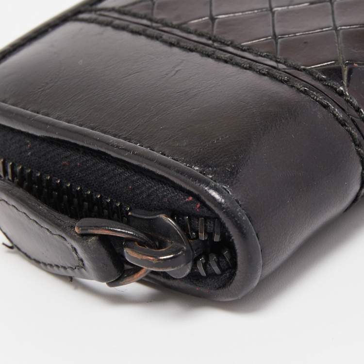 Pre Owned Bottega Veneta Black Intrecciato Leather Zip Coin Purse