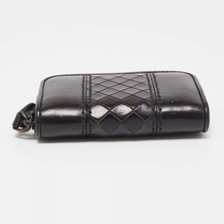 Pre Owned Bottega Veneta Black Intrecciato Leather Zip Coin Purse