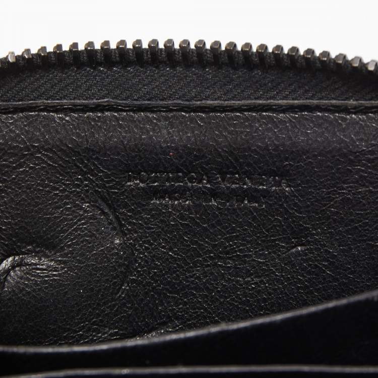 Pre Owned Bottega Veneta Black Intrecciato Leather Zip Coin Purse