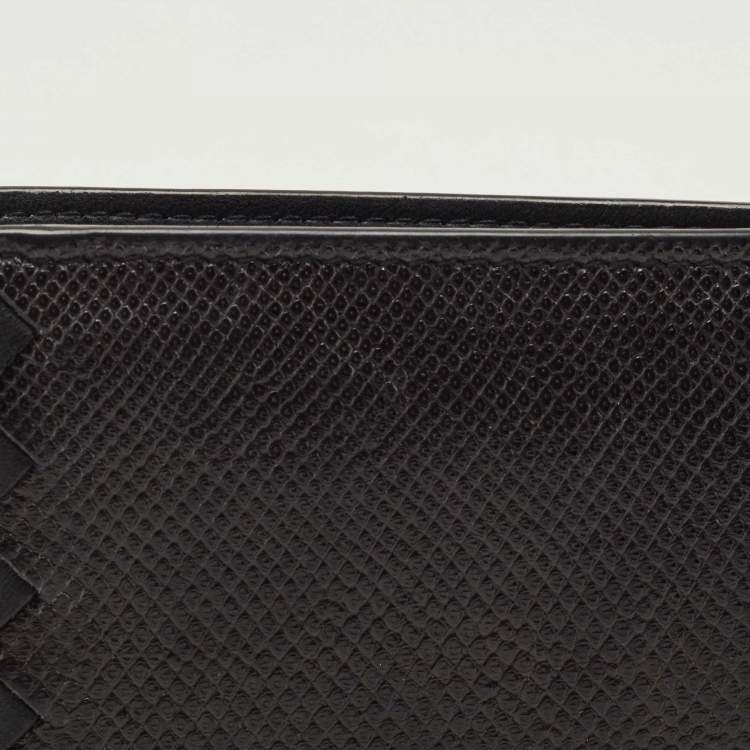 Pre Owned Bottega Veneta Black Intrecciato Karung and Leather Bifold Wallet