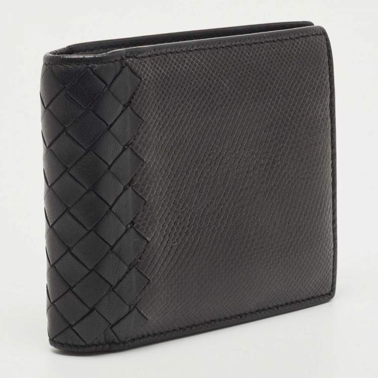 Pre Owned Bottega Veneta Black Intrecciato Karung and Leather Bifold Wallet