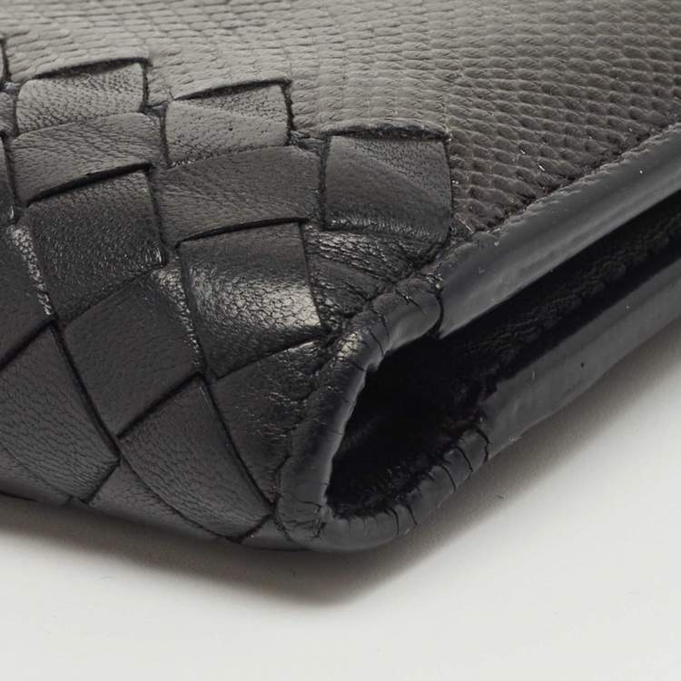 Pre Owned Bottega Veneta Black Intrecciato Karung and Leather Bifold Wallet