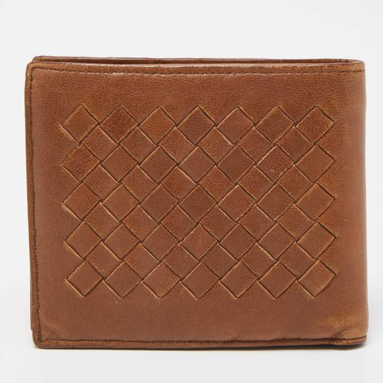 Pre Owned Bottega Veneta Brown Intrecciato Leather Bifold Wallet