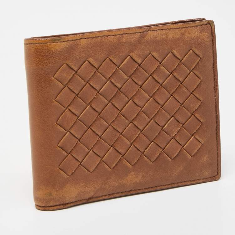 Pre Owned Bottega Veneta Brown Intrecciato Leather Bifold Wallet