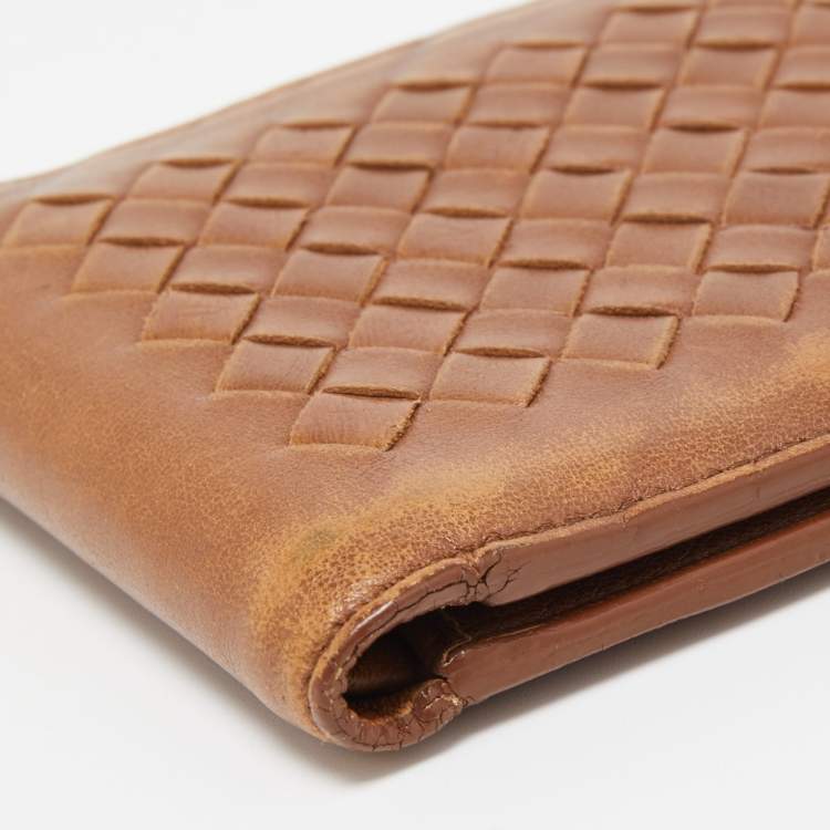 Pre Owned Bottega Veneta Brown Intrecciato Leather Bifold Wallet