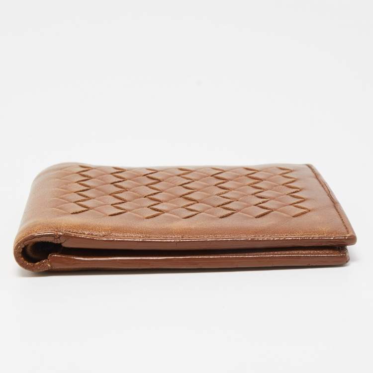 Pre Owned Bottega Veneta Brown Intrecciato Leather Bifold Wallet