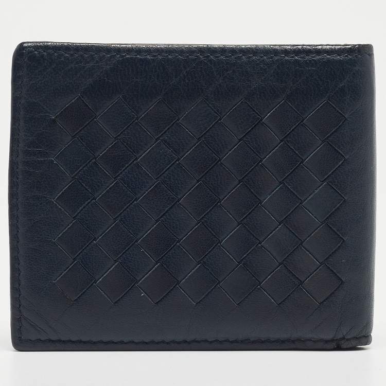 Pre Owned Bottega Veneta Blue Intrecciato Leather Bifold Wallet