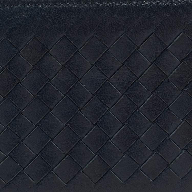 Pre Owned Bottega Veneta Blue Intrecciato Leather Bifold Wallet