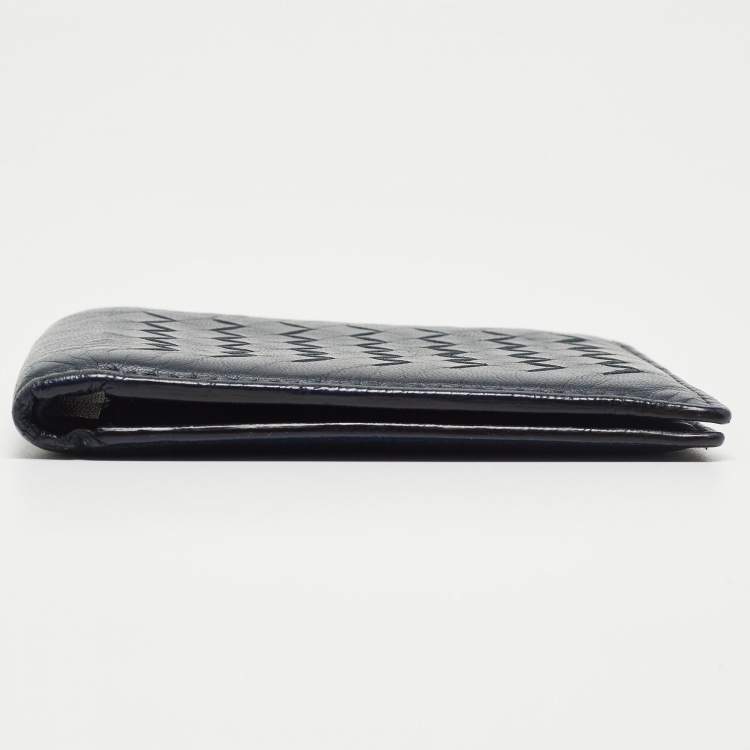 Pre Owned Bottega Veneta Blue Intrecciato Leather Bifold Wallet