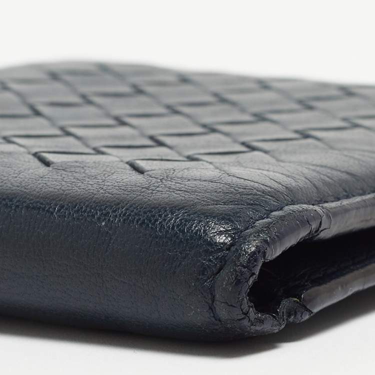 Pre Owned Bottega Veneta Blue Intrecciato Leather Bifold Wallet